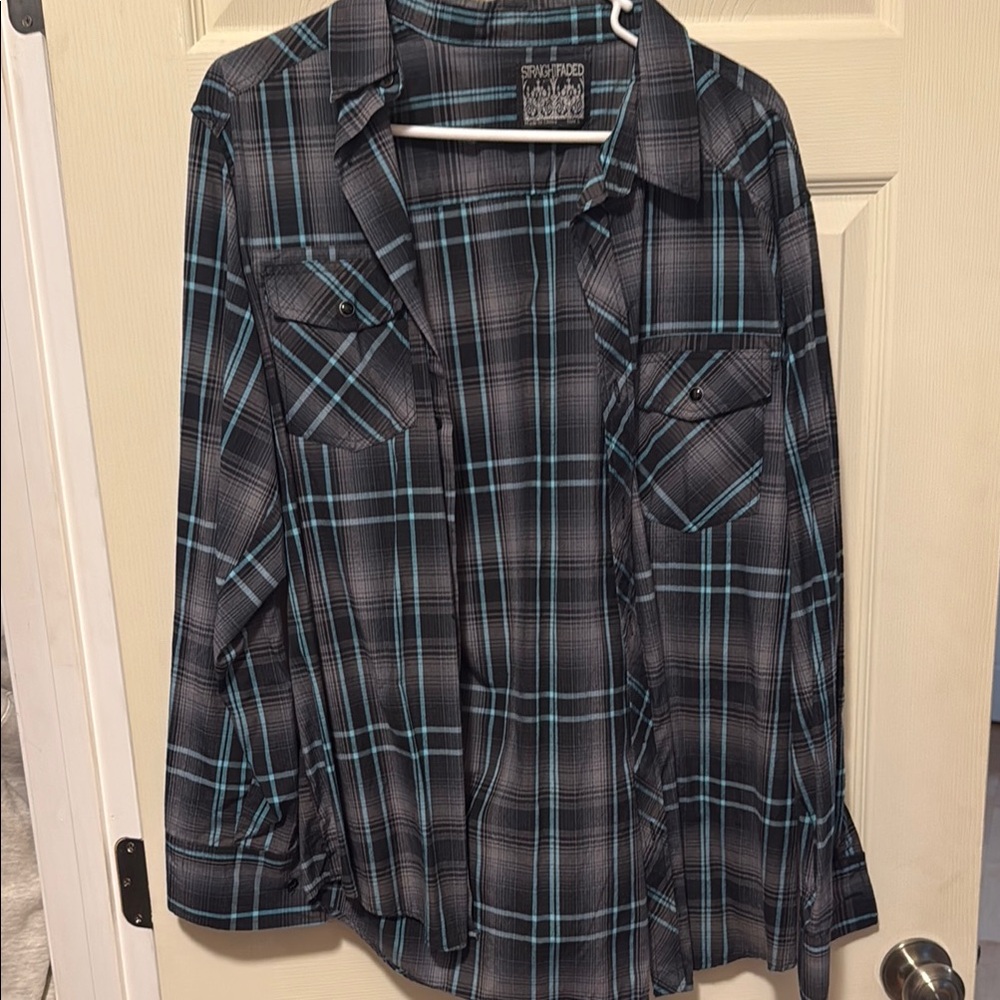 Straightfaded Men's Black and Blue Plaid Shirt